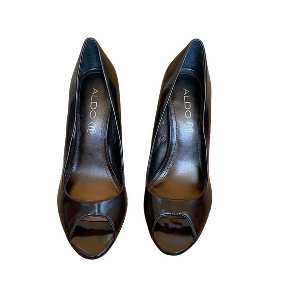 NWT ALDO WOMEN’S OPEN TOE HIGH HEELED BROWN SHOES SIZE 37 US SIZE 6.5-7 - Picture 3 of 15